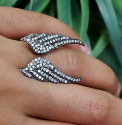 Pave Diamond Angel Wing Ring 925 Silver Diamond Cuff Ring Birthday Gift