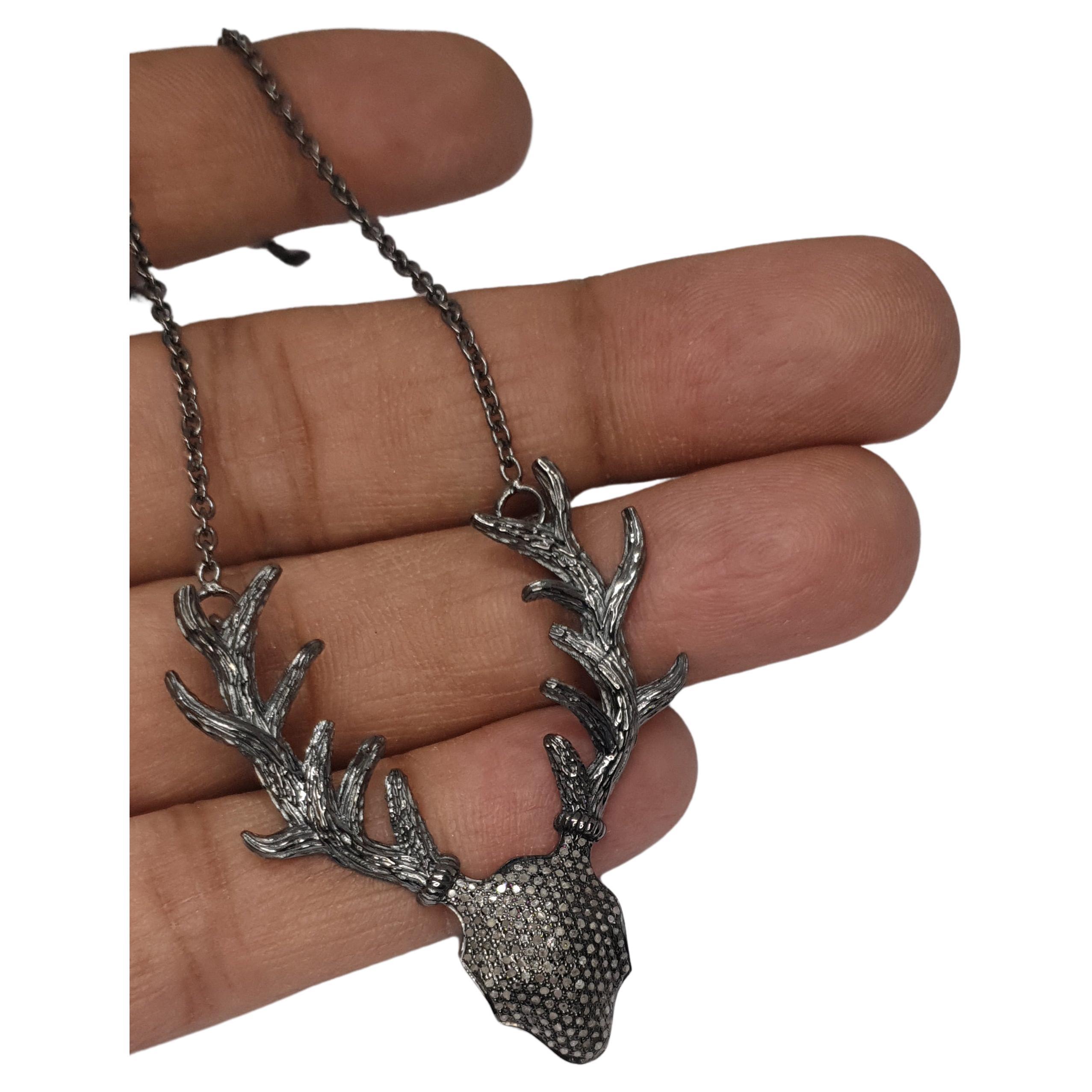 Pave Diamond Antler Deer Necklace 925 Sterling Silver Necklace Diamond Necklaces For Sale