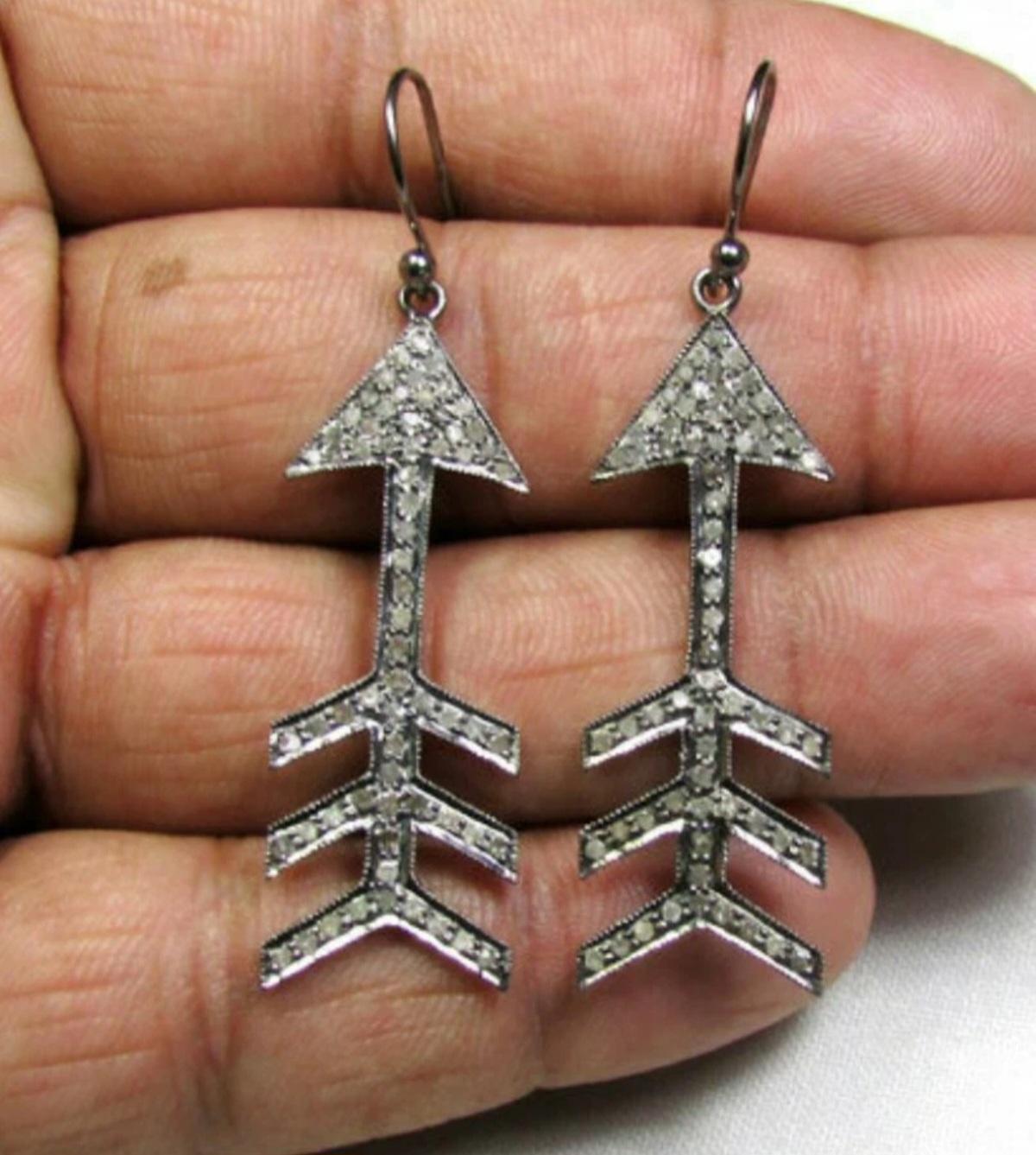 Pave Diamond Arrow Ohrring 925 Silber Diamant Vintage Ohrring Geburtstag Charme. im Angebot 4