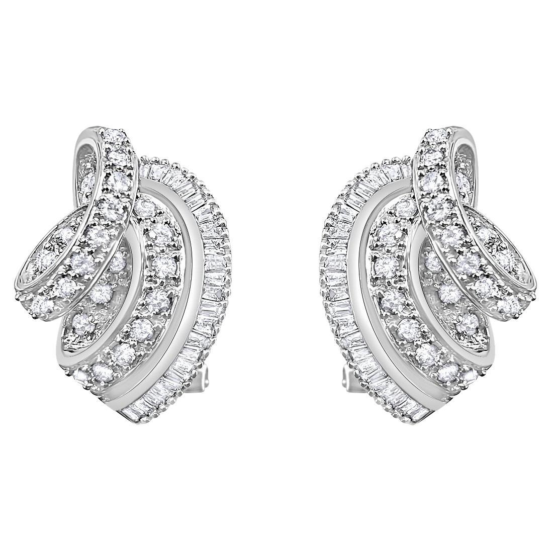 Pave Diamond Baguette Diamond Earrings 1.22cttw 14k White Gold For Sale