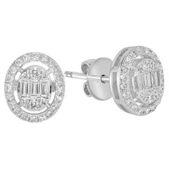 Pave Diamond & Baguette Diamonds Minimal Studs Made In 18k White Gold
