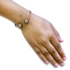 Fancy Pave Diamond Ball Adjustable Bracelet Made In 18k Gold & Silver
