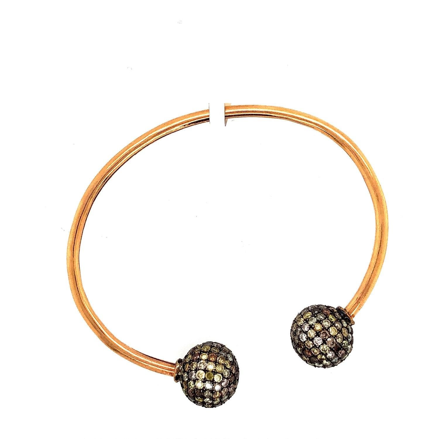 Verstellbares Armband aus 18 Karat Gold und Silber mit Fancy Pave-Diamantkugeln (Gemischter Schliff) im Angebot
