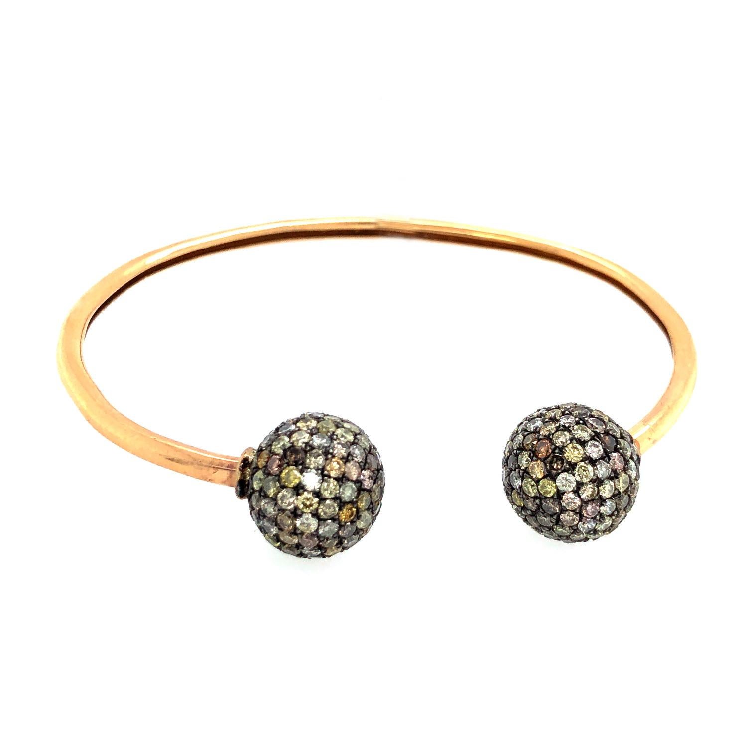 Art Nouveau Fancy Pave Diamond Ball Adjustable Bracelet Made In 18k Gold & Silver For Sale