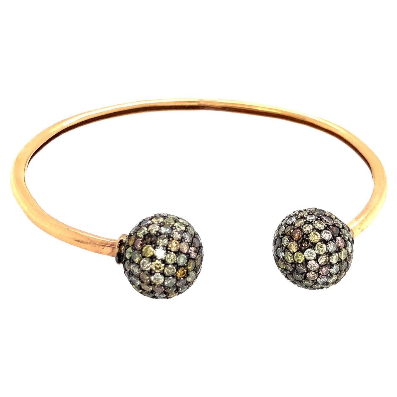 Fancy Pave Diamond Ball Adjustable Bracelet Made In 18k Gold & Silver For Sale