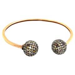 Fancy Pave Diamond Ball Adjustable Bracelet Made In 18k Gold & Silver