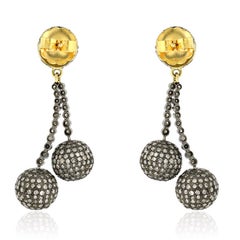 Pave Diamond Ball bead Earrings Made In 18k yellow Gold
