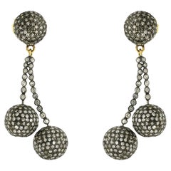 Pave Diamond Ball bead Earrings Made In 18k yellow Gold