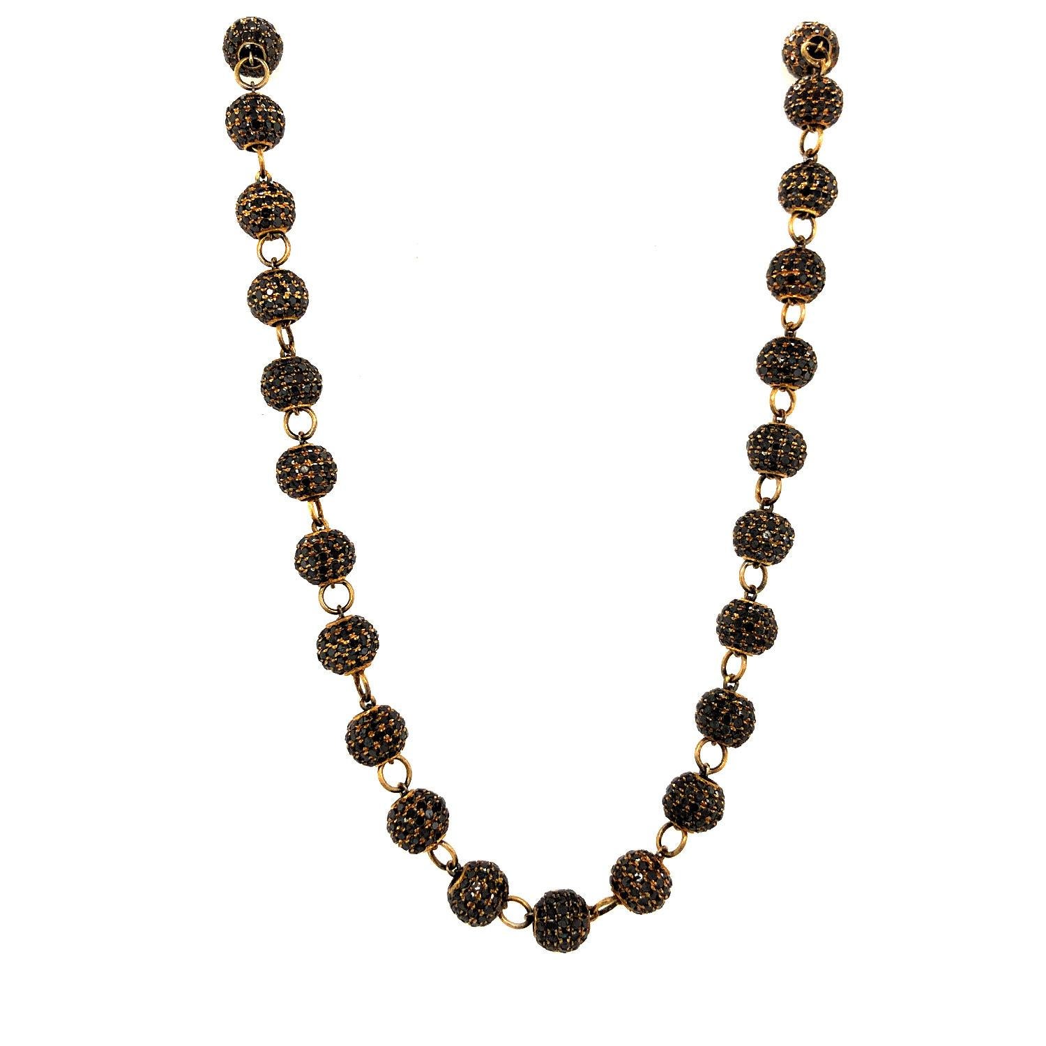 Taille mixte Chaîne collier boule en or jaune 14 carats avec pavé de diamants en vente