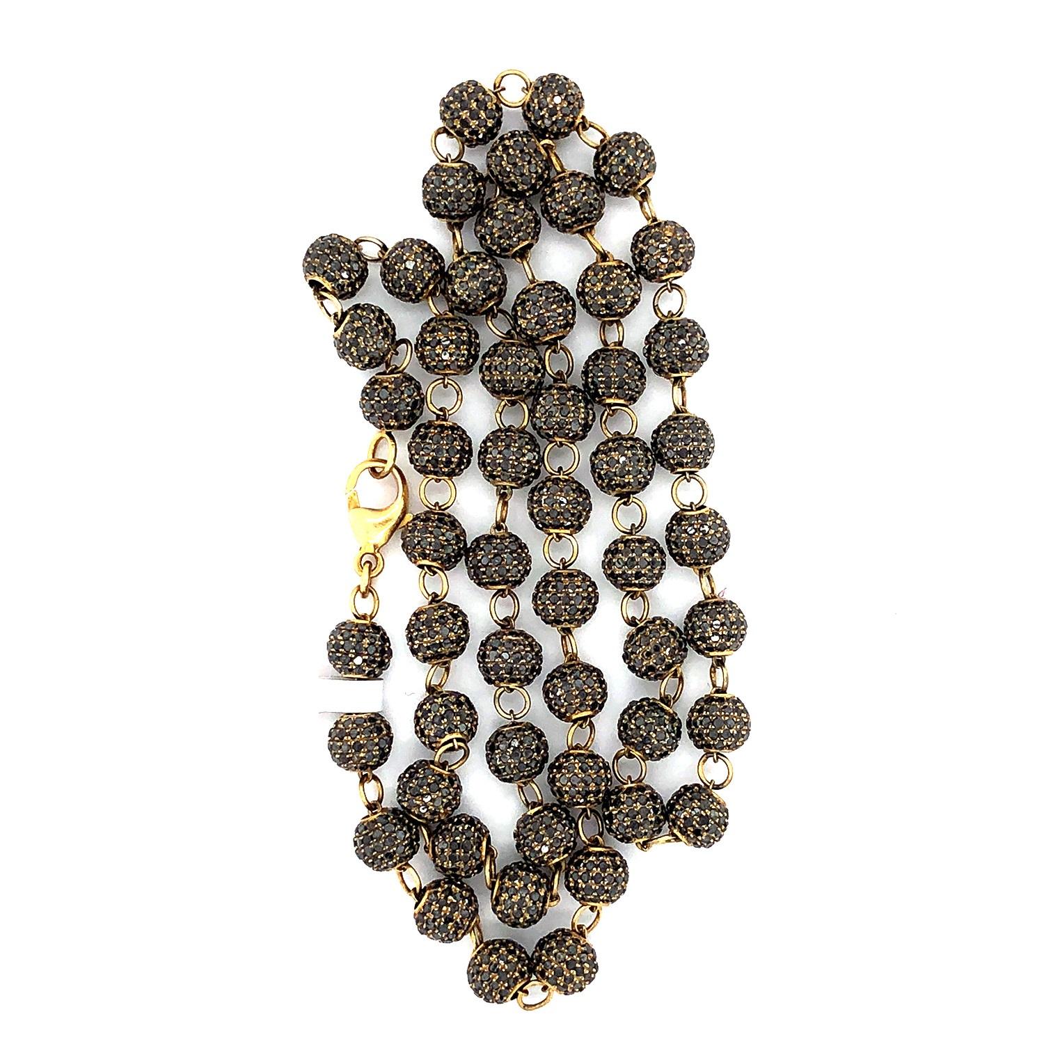 Chaîne collier boule en or jaune 14 carats avec pavé de diamants Neuf - En vente à New York, NY