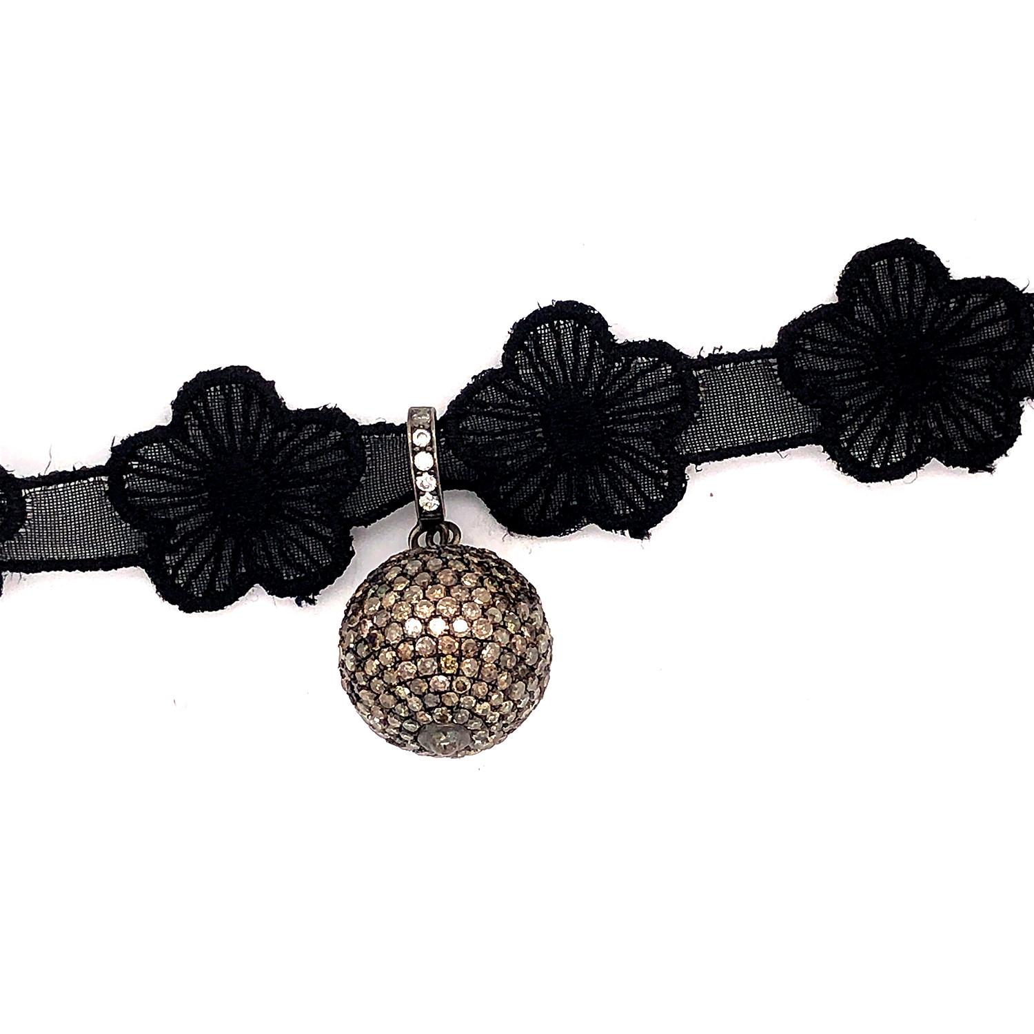 Art Nouveau Pave Diamond Ball Choker Necklace For Sale