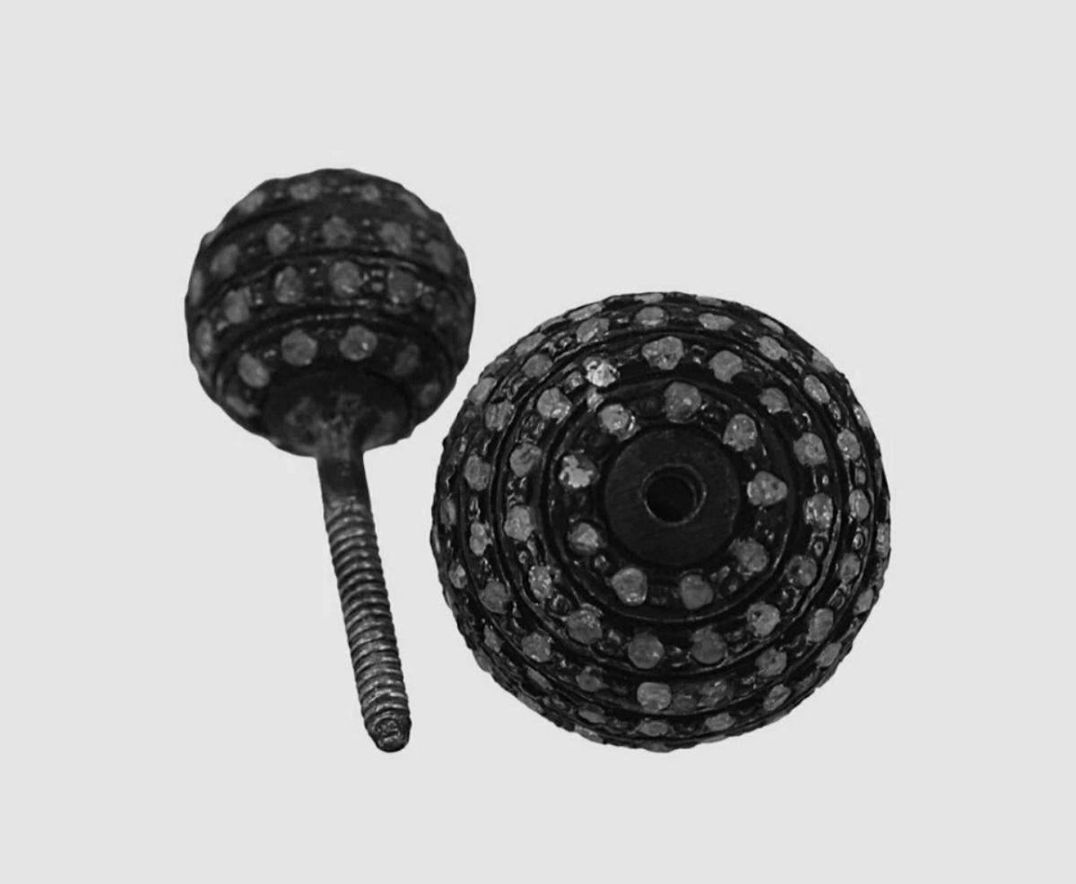 Pave Diamond Ball Earring 925 Silver Diamond Stud Earring Diamond Beads Earring (Art déco) im Angebot