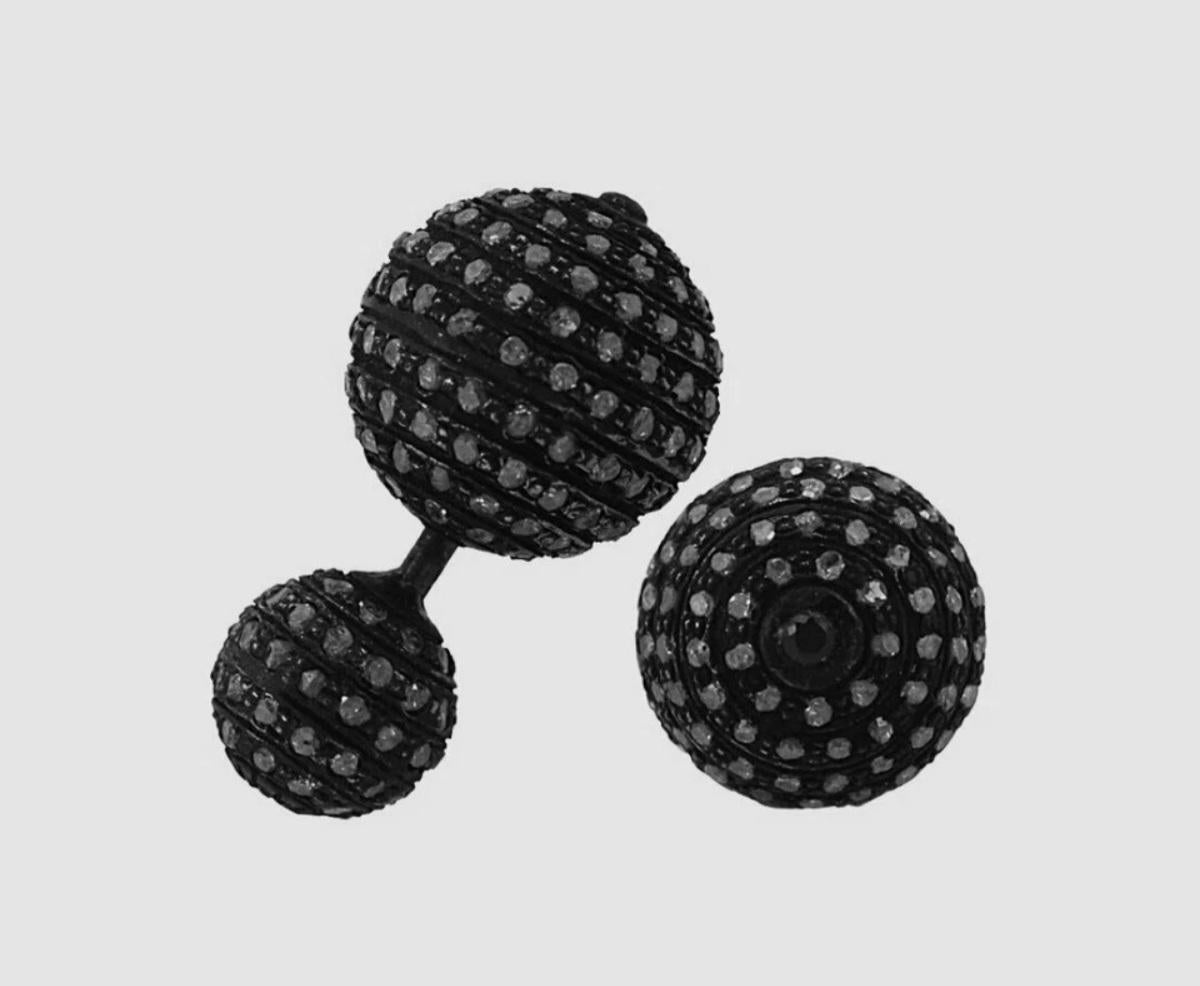 Pave Diamond Ball Earring 925 Silver Diamond Stud Earring Diamond Beads Earring im Angebot 1