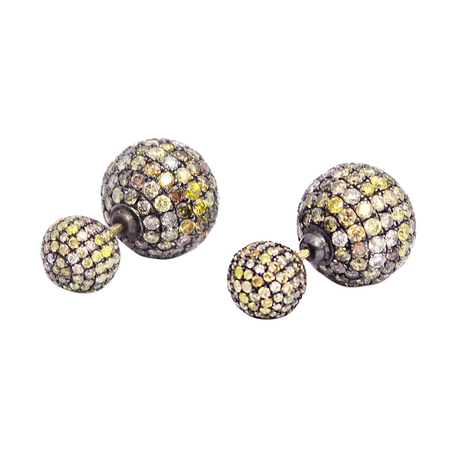 Art nouveau Boucles d'oreilles Pave Fancy Diamond Ball en vente