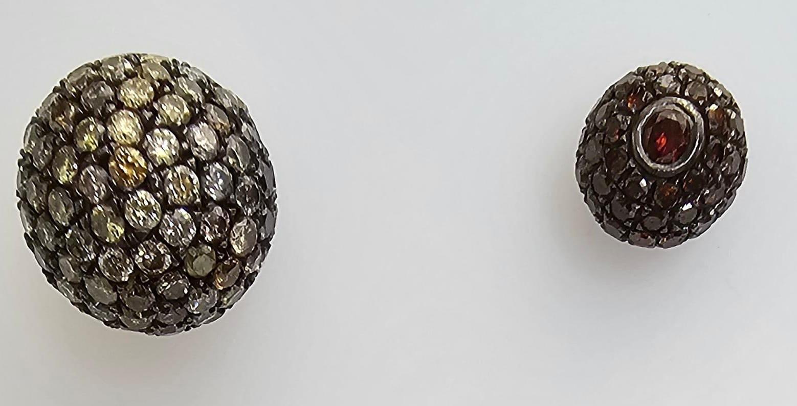 Art Nouveau Pave Fancy Diamond Ball Earrings For Sale