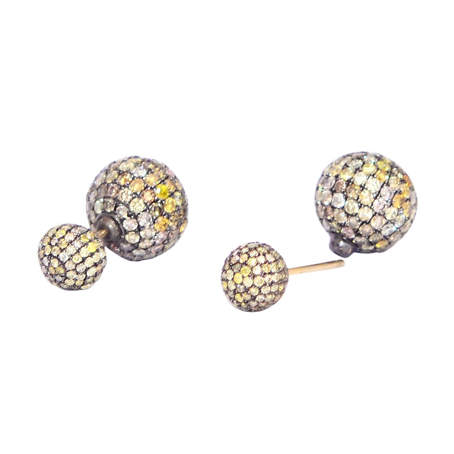 Mixed Cut Pave Fancy Diamond Ball Earrings For Sale