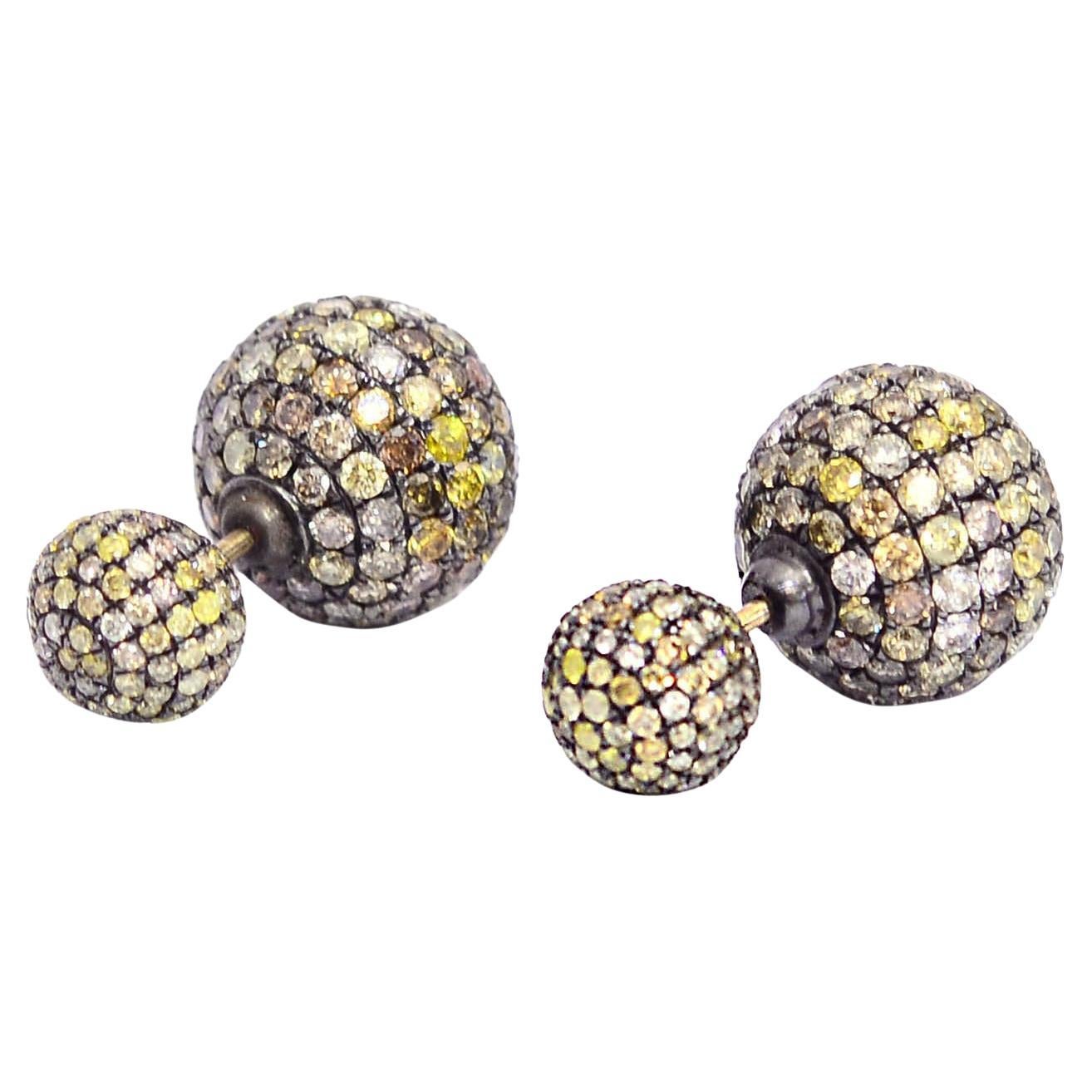 Pave Fancy Diamond Ball Earrings For Sale