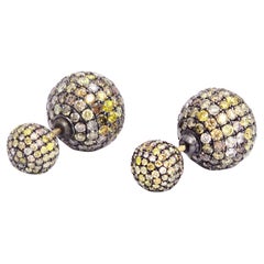 Pave Fancy Diamond Ball Earrings