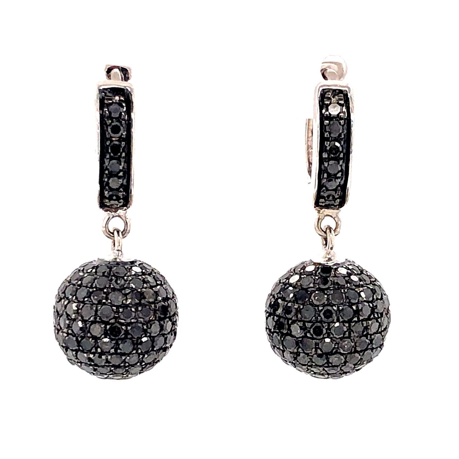 Art Deco Pave Diamond Ball Earrings Made in 18k Gold For Sale