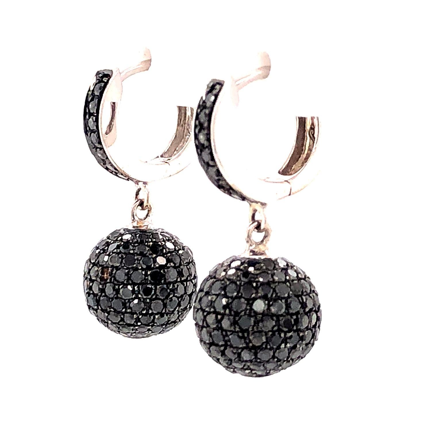 Round Cut Pave Diamond Ball Earrings Made in 18k Gold For Sale