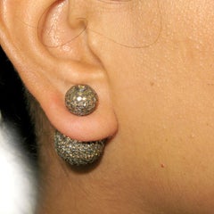 Pave Diamond Ball Earrings Made in 18k Gold & Silver