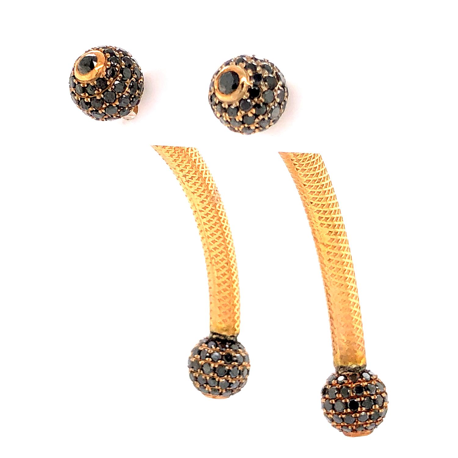 Artisan Pave Diamond Ball Earrings Made In 18k Rose Gold & Silver For Sale
