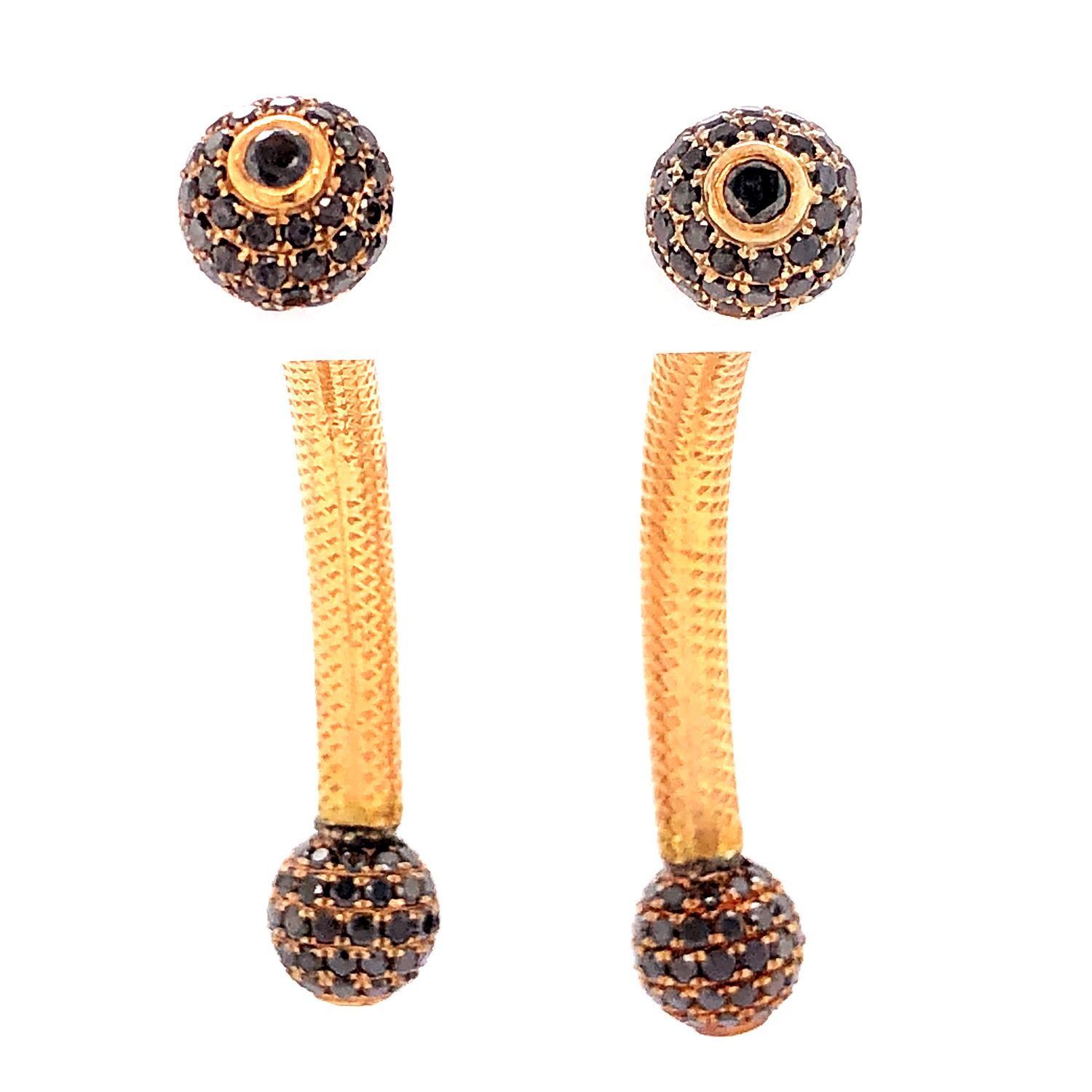 Women's Pave Diamond Ball Earrings Made In 18k Rose Gold & Silver For Sale