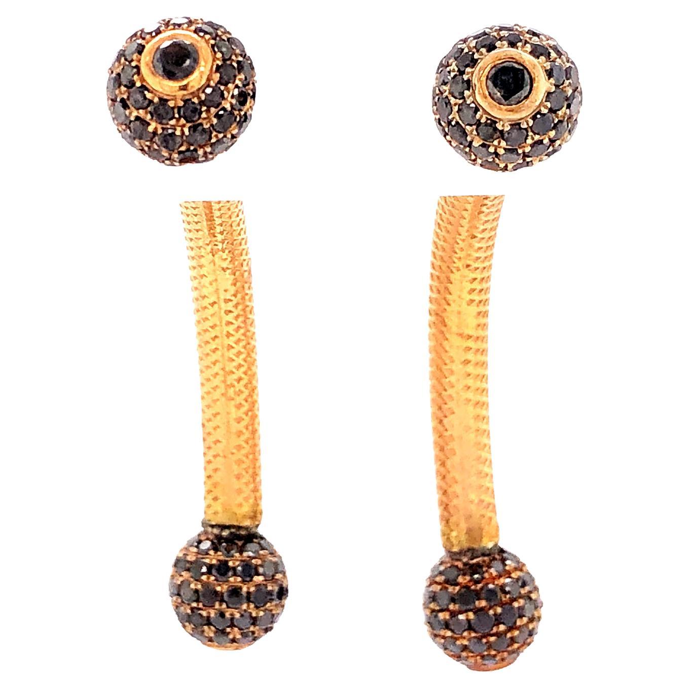 Pave Diamond Ball Earrings Made In 18k Rose Gold & Silver For Sale