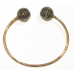 Pave Diamond Ball Flexible Cuff Made In 18k Gold & Silver