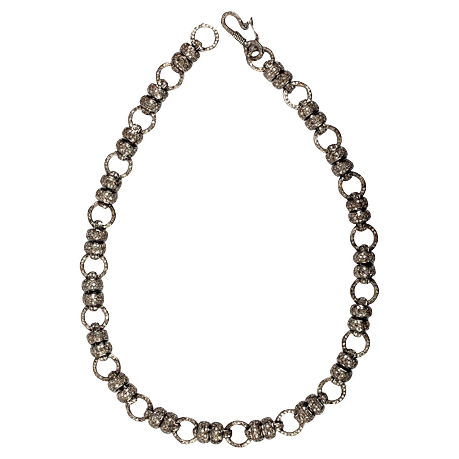 Pave Diamond Ball link Necklace For Sale