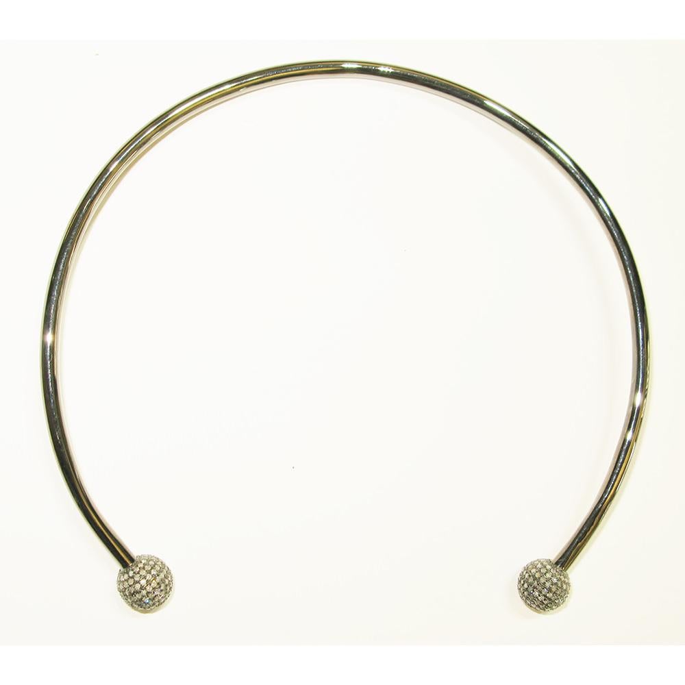 Pave Diamond Ball Halskette In Silber gemacht (Gemischter Schliff) im Angebot