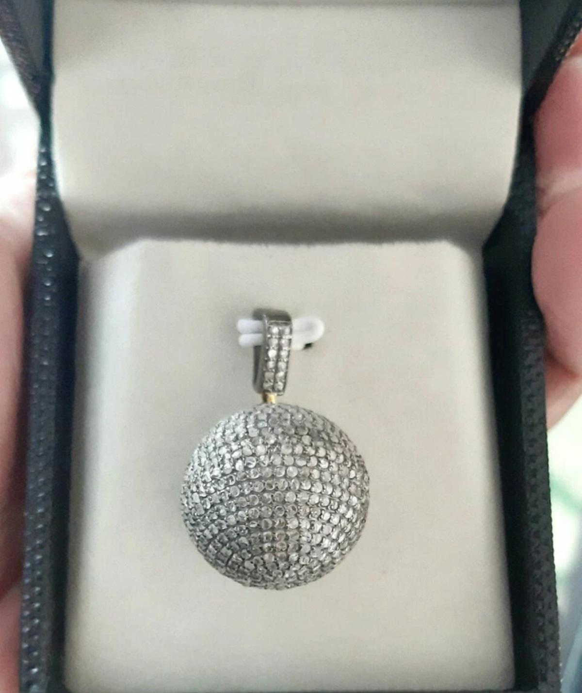 Round Cut Pave Diamond Ball Pendant 925 Silver Diamond Wedding Necklace Charm Gift. For Sale