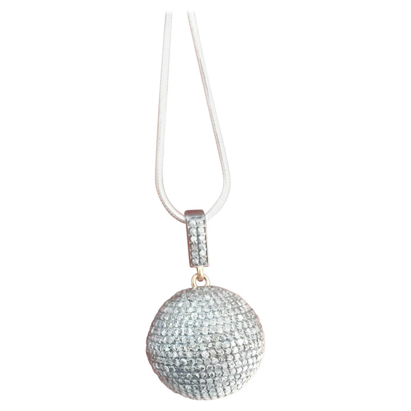 Pave Diamond Ball Pendant 925 Silver Diamond Wedding Necklace Charm Gift. For Sale