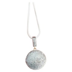 Pave Diamond Ball Pendant 925 Silver Diamond Wedding Necklace Charm Gift.