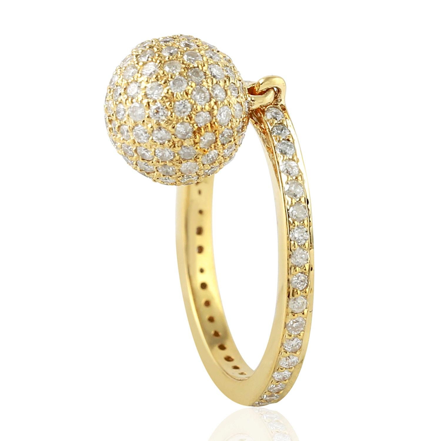 Mixed Cut Pave Diamond Ball Ring Made In 18k Yellow Gold