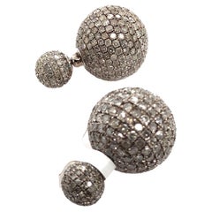 Pave Diamond Ball Tunnel Earring Made in 18k Gold & Silver