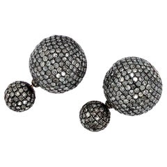 Pave Diamond Ball Tunnel Earring Made in 18k Gold & Silver