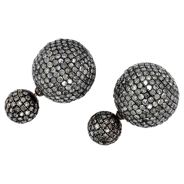 Pave Diamond Ball Tunnel Earring Made in 18k Gold and Silver For Sale