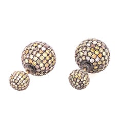 Pave Diamond Ball Tunnel Earrings Made in 14k Gold & Silver