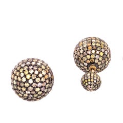 Pave Fancy Diamond Ball Tunnel Earrings Made in 14K Gold & Silver