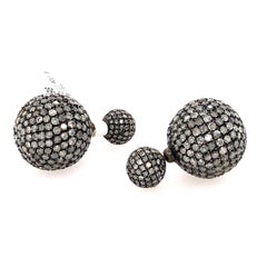 Pave Fancy Diamond Ball Tunnel Earrings Made in 14k Gold & Silver