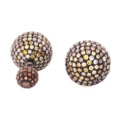 Pave Diamond Ball Tunnel Earrings Made in 14k Gold & Silver