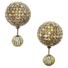 Pave Fancy Diamond Ball Tunnel Earrings Made in 14K Gold & Silver