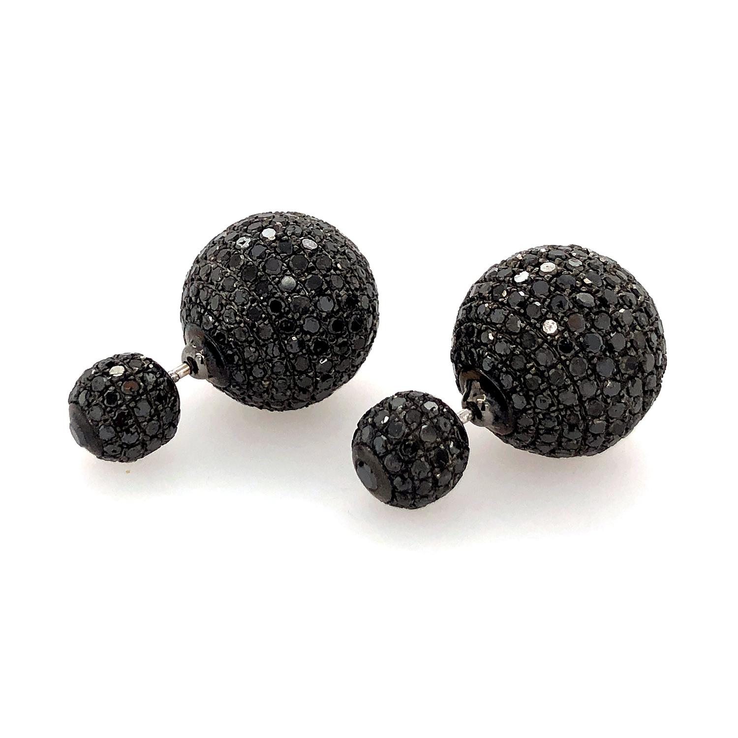 Artisan Pave Diamond Ball Tunnel Earrings Made in 18k Gold For Sale