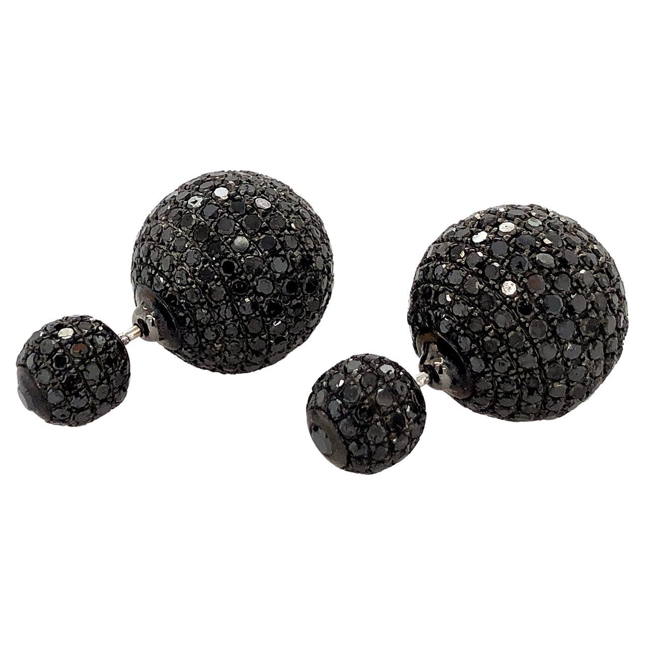 Pave Diamond Ball Tunnel Earrings Made in 18k Gold For Sale