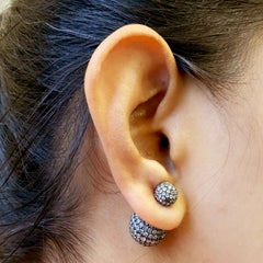 Pave Diamond Ball Tunnel Earrings Made in 18k Gold & Silver