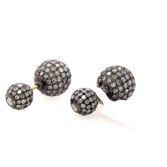 Pave Champagner-Diamant-Kugel Tunnel-Ohrringe aus 18 Karat Gold und Silber