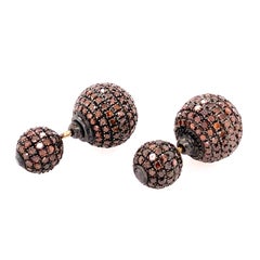 Brown Pave Diamond Ball Tunnel Earrings Made in 18k Gold & Silver