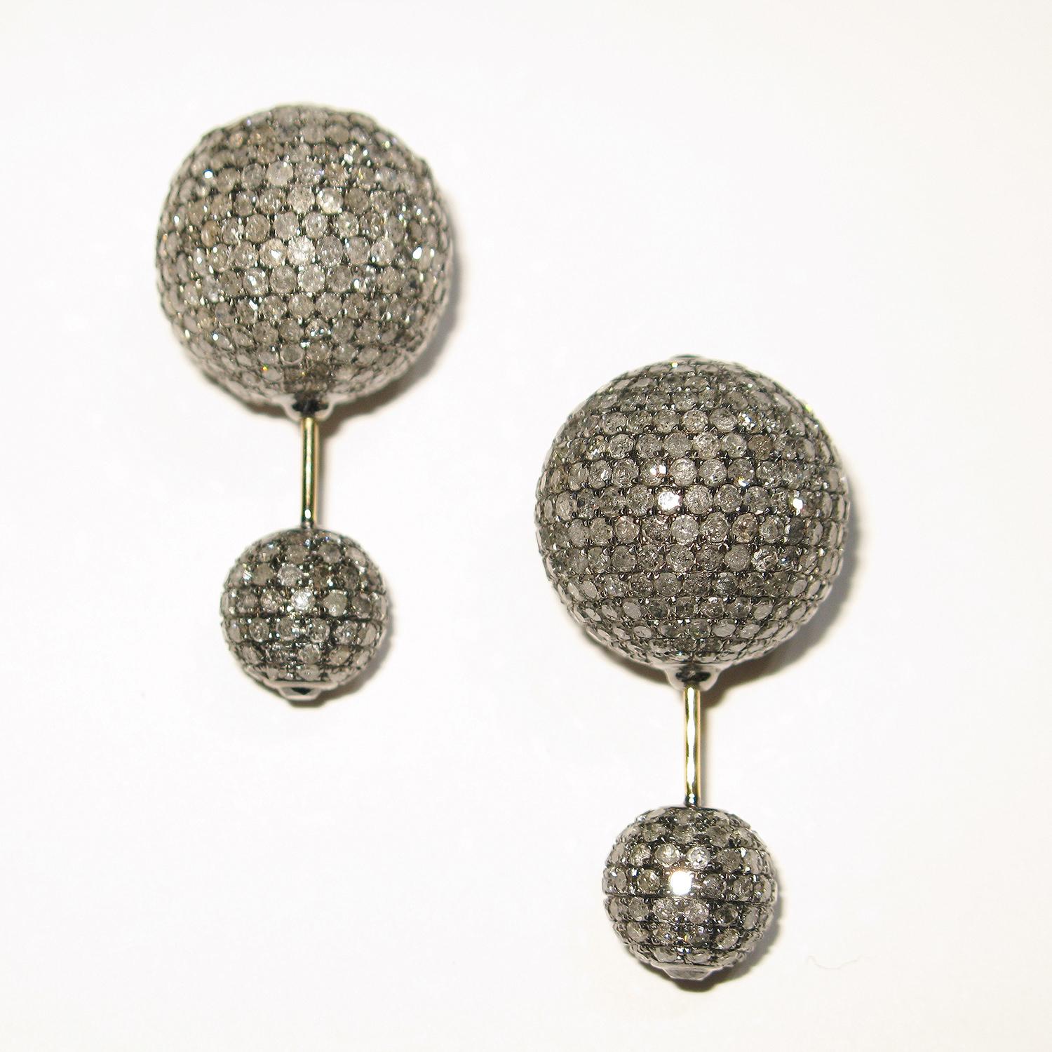 Pave Diamond Ball Tunnel Ohrringe aus 18k Gold & Silber im Zustand „Neu“ im Angebot in New York, NY