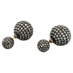 Pave Diamond Ball Tunnel Earrings Made in 18k Gold & Silver